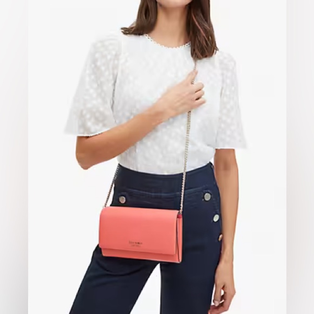 NWT Kate Spade Roulette Top Handle Leather Crossbody Bag Peach Melba Pastel Glam